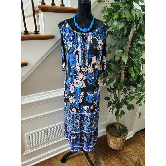 Newyork & Co. Women's Floral 100% Rayon Cold Shoulder Sleeve Maxi Dress Size 2XL - Picture 1 of 11